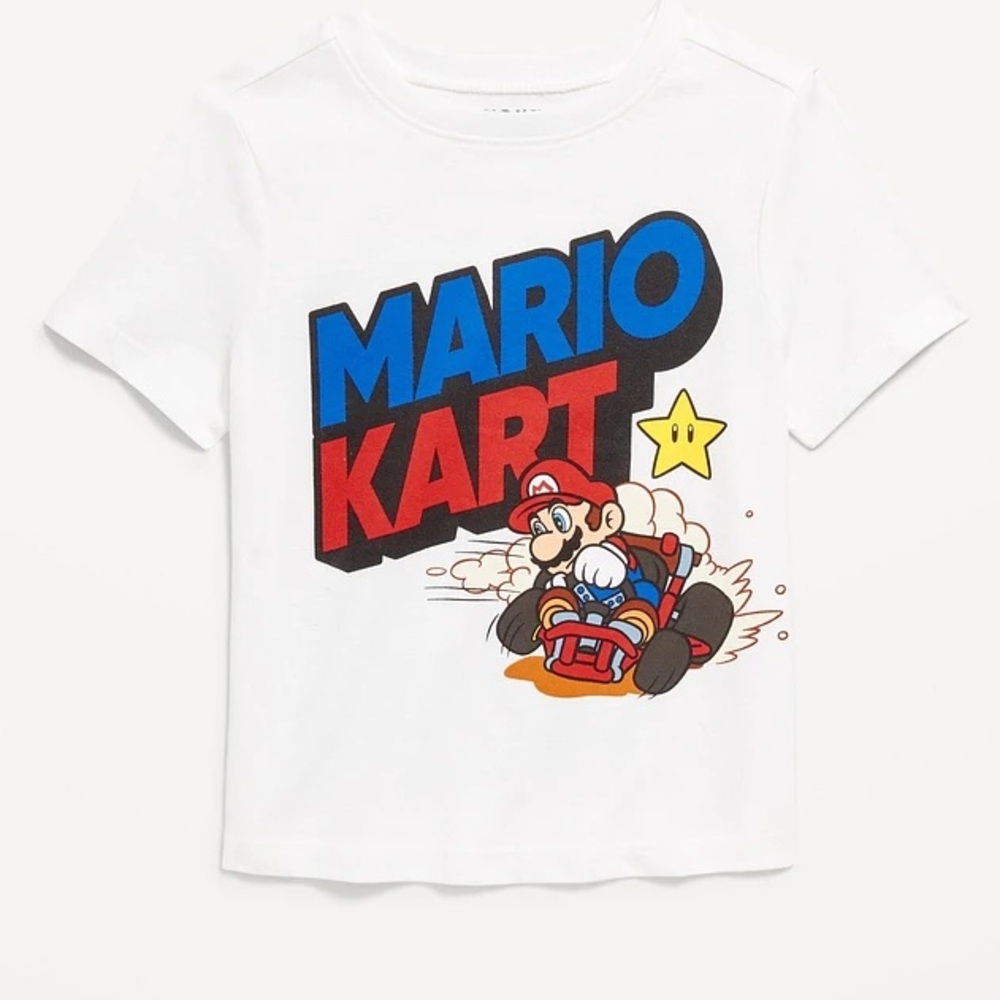 Old Navy Boys Mario Kart T-Shirt Nintendo Graphic White Short Sleeve